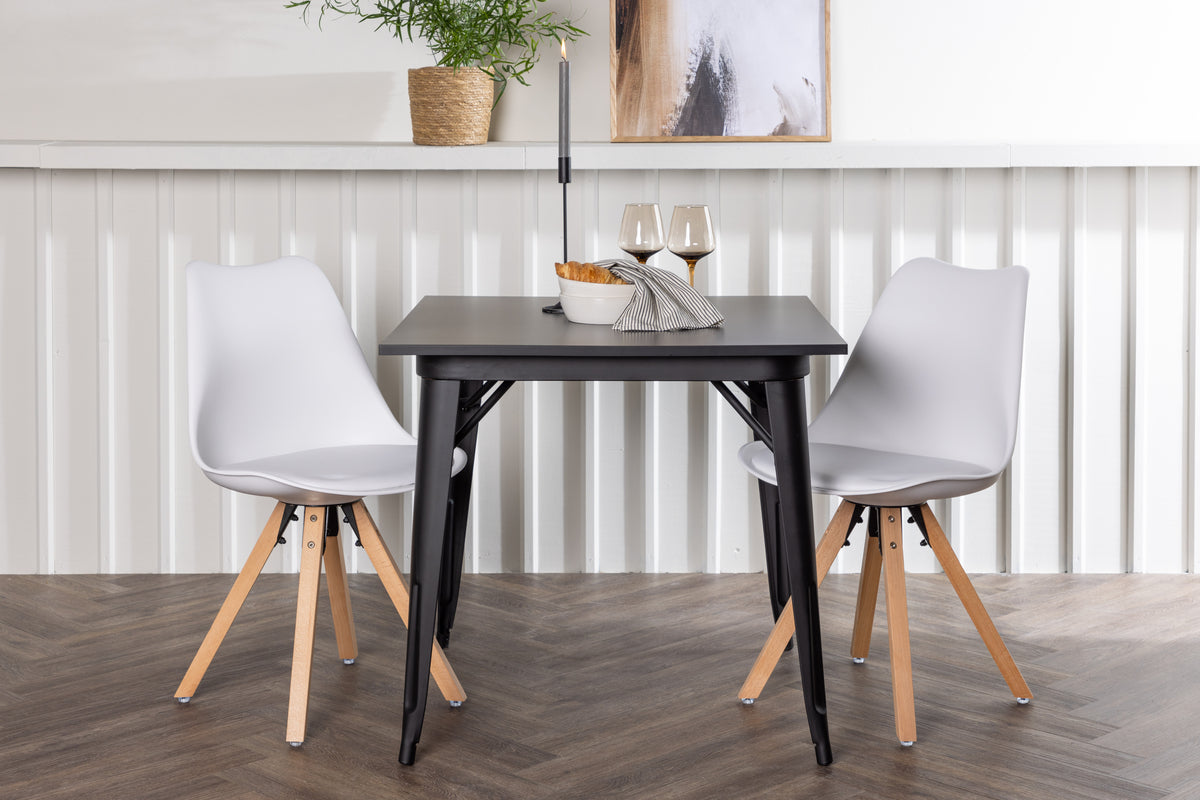 Venture Design Tempe & Zeno Rektangulära Matbord 80 x 80 Svart + Matstolar 2-pack Vit
