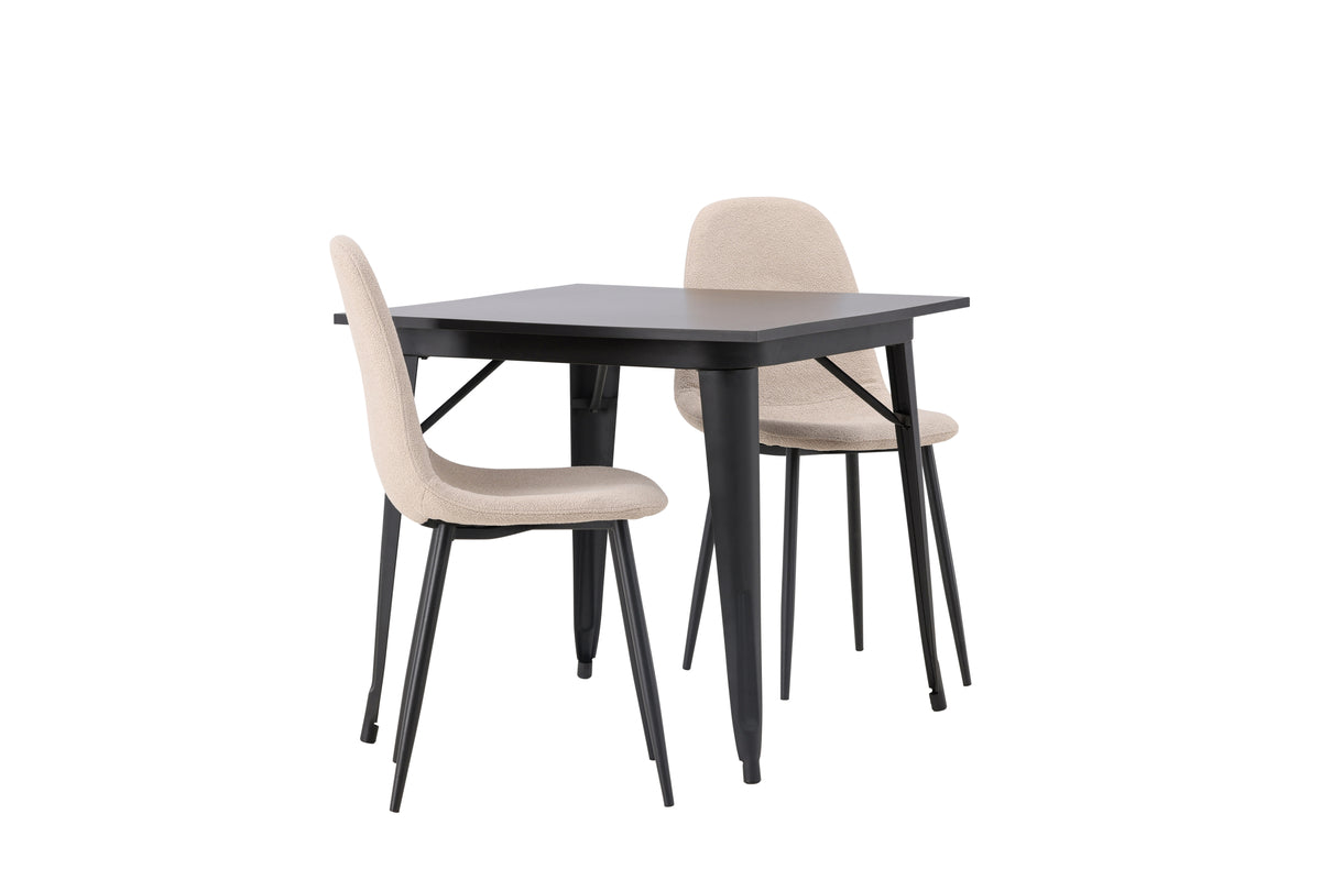 Venture Design Tempe & Polar Rektangulära Matbord 80 x 80 Svart + Matstolar 2-pack Beige