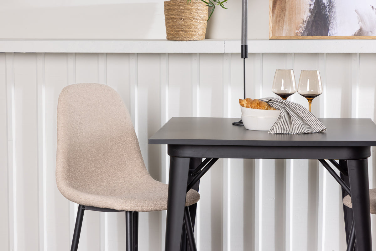 Venture Design Tempe & Polar Rektangulära Matbord 80 x 80 Svart + Matstolar 2-pack Beige