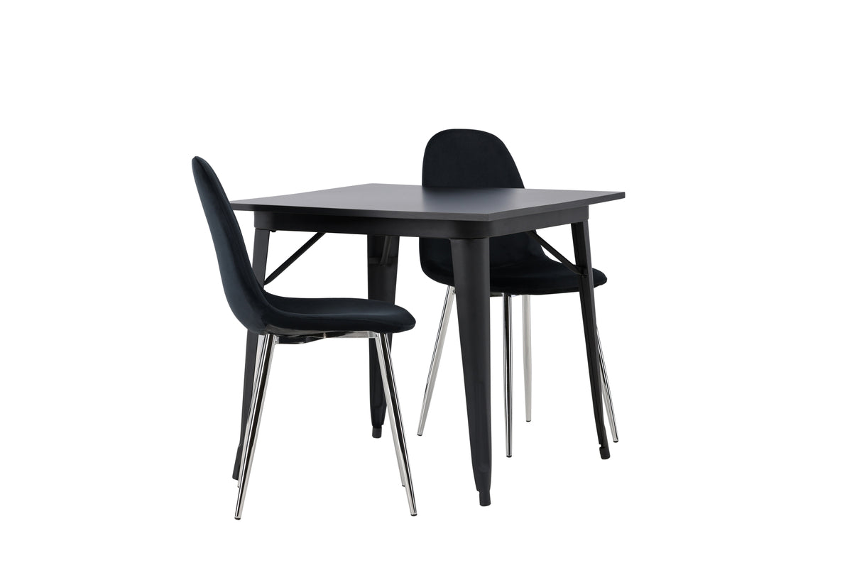 Venture Design Tempe & Polar Rektangulära Matbord 80 x 80 Svart + Matstolar 2-pack Svart