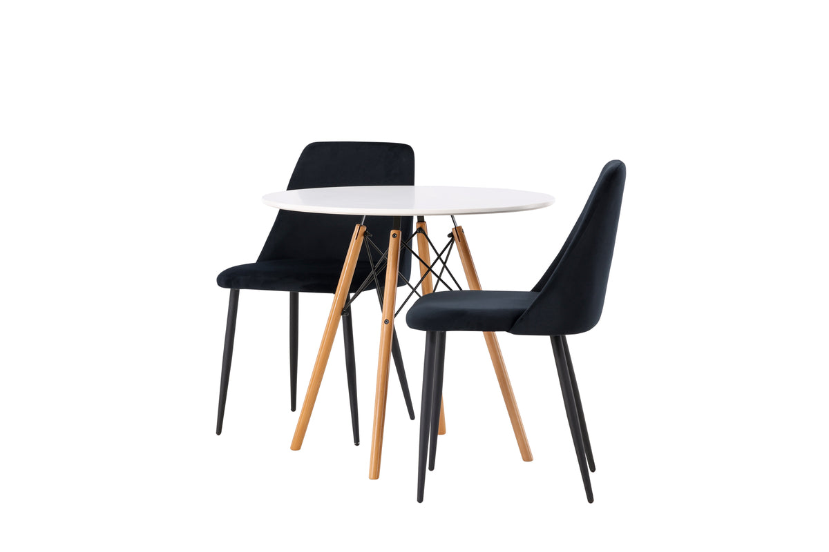 Venture Design Danburi & Night Runda Matbord ⌀60 Vit + Matstolar 2-pack Svart