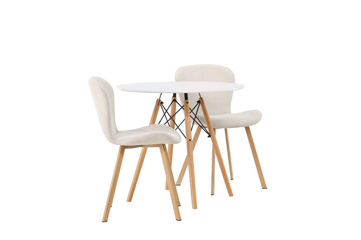 Venture Design Danburi & Lilja Runda Matbord ⌀60 Vit + Matstolar 2-pack Beige