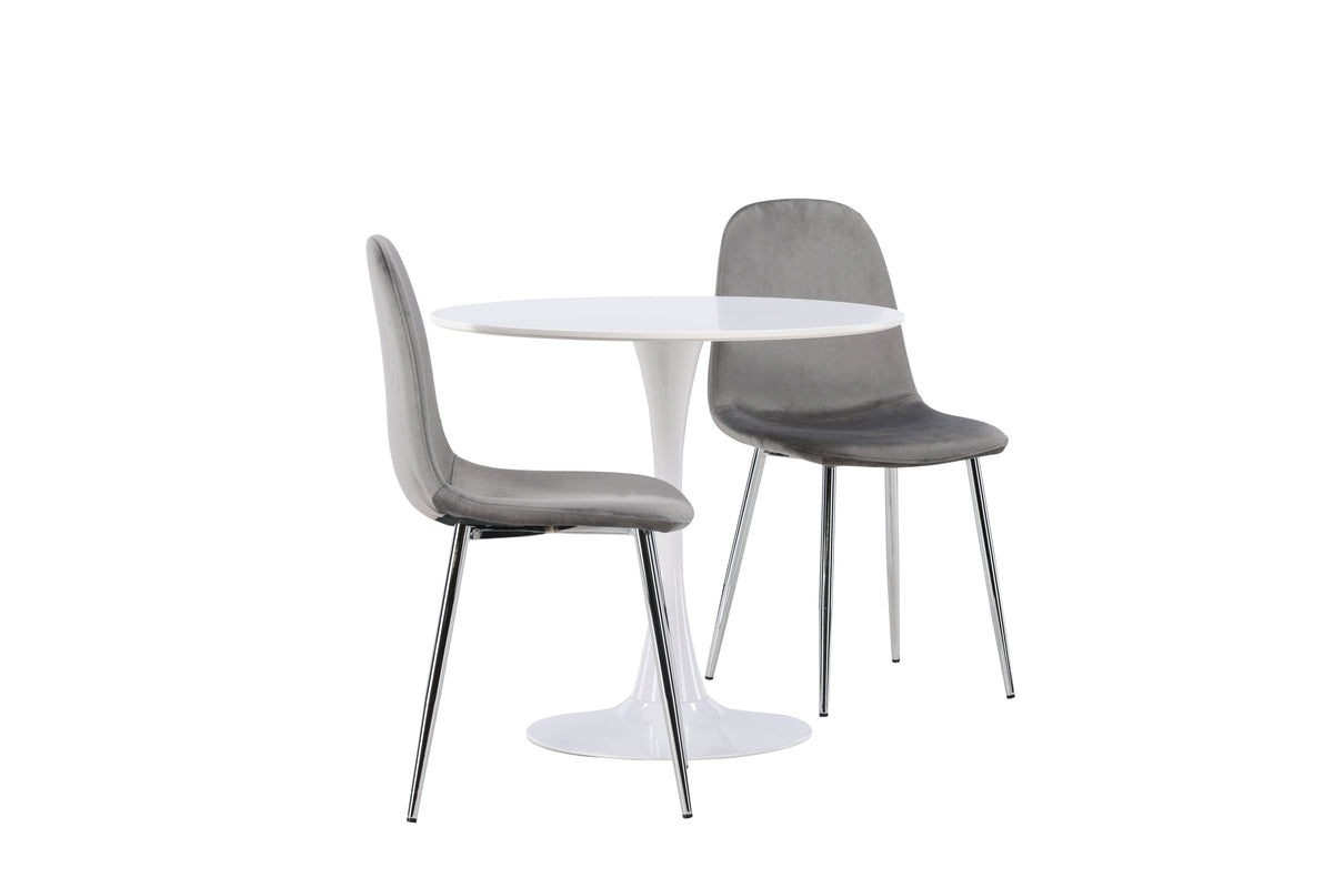 Venture Design Hamden & Eva Runda Matbord ⌀80 Vit + Matstolar 2-pack Ljusgrå
