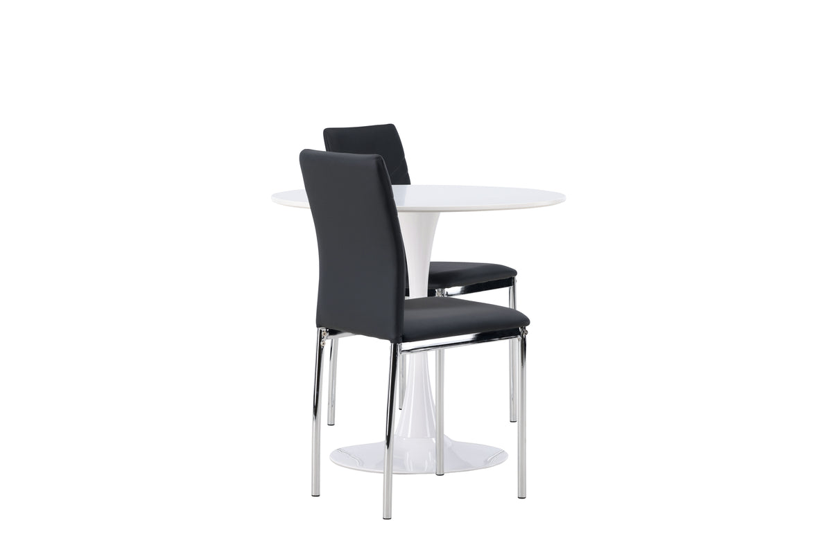 Venture Design Hamden & Lily Runda Matbord ⌀80 Vit + Matstolar 2-pack Svart