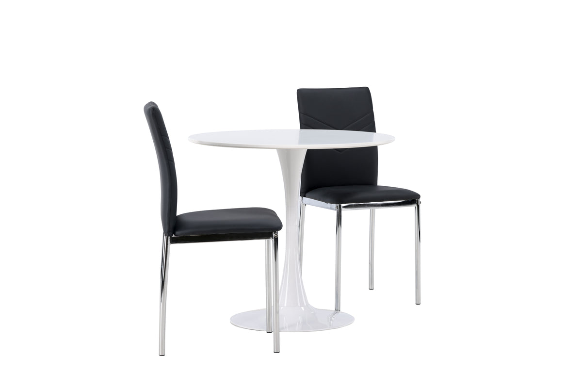 Venture Design Hamden & Lily Runda Matbord ⌀80 Vit + Matstolar 2-pack Svart