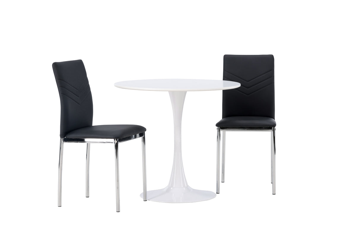Venture Design Hamden & Lily Runda Matbord ⌀80 Vit + Matstolar 2-pack Svart