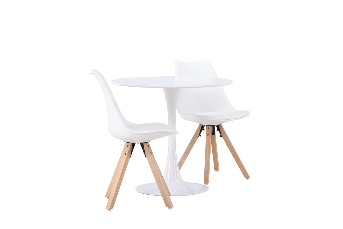 Venture Design Hamden & Zeno Runda Matbord ⌀80 Vit + Matstolar 2-pack Vit