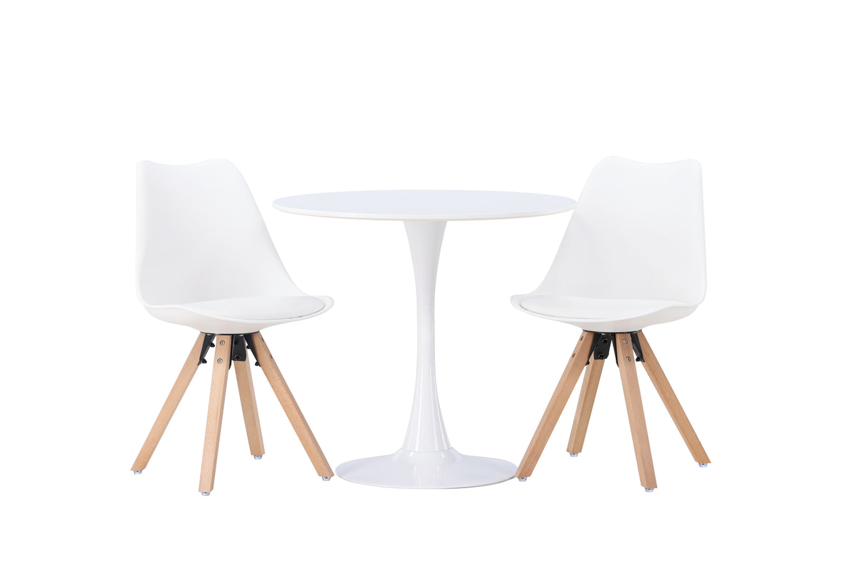 Venture Design Hamden & Zeno Runda Matbord ⌀80 Vit + Matstolar 2-pack Vit
