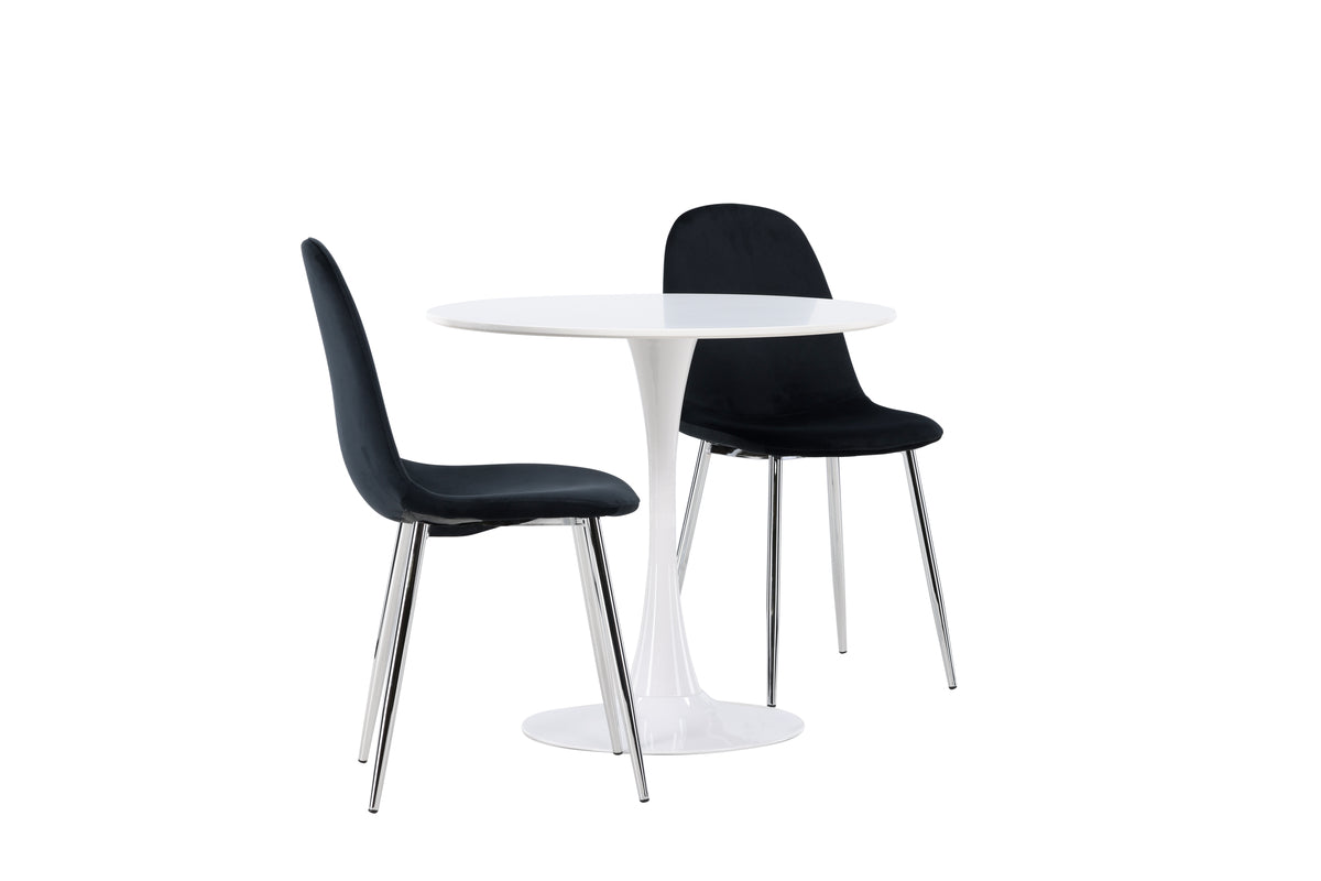Venture Design Hamden & Polar Runda Matbord ⌀80 Vit + Matstolar 2-pack Svart