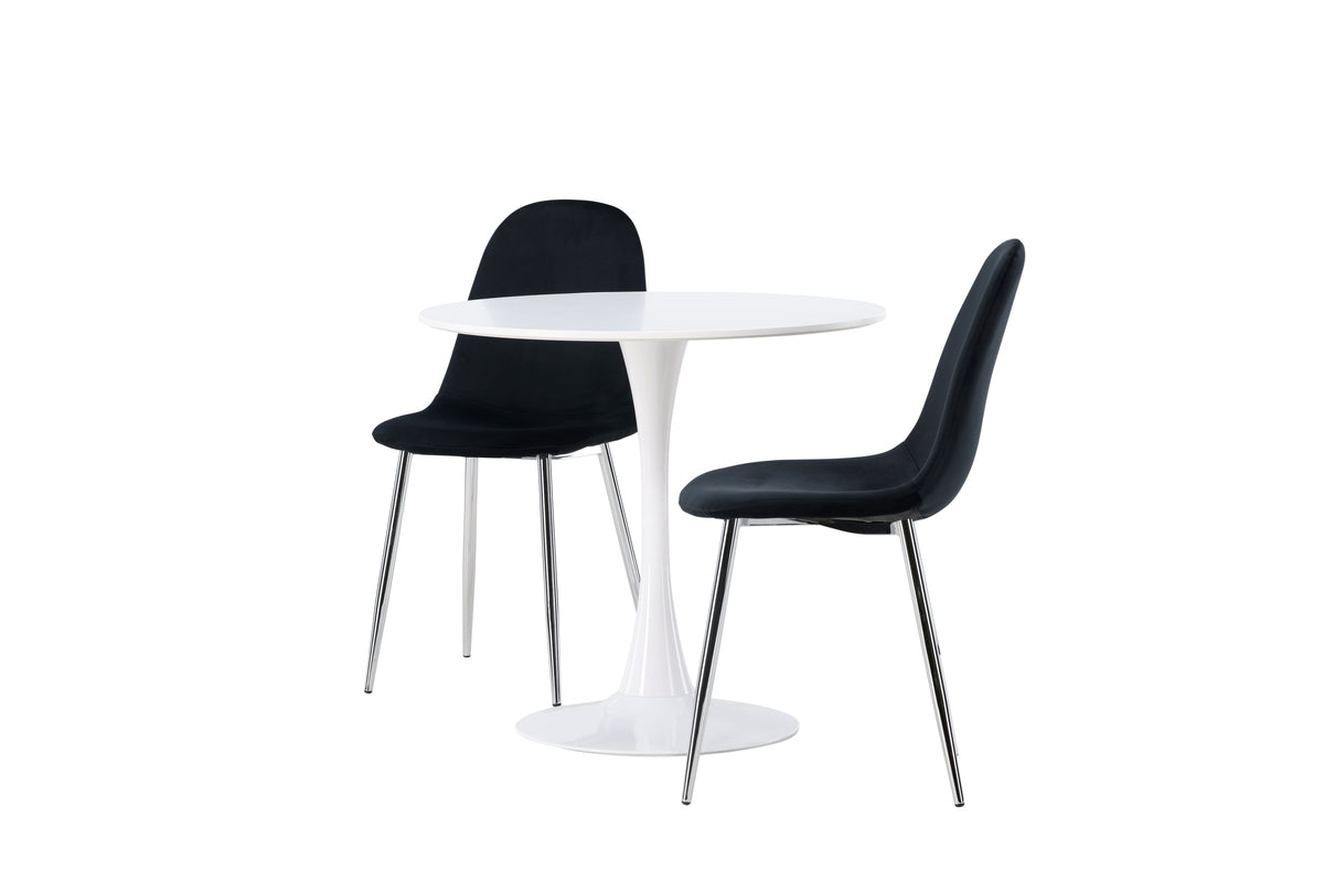 Venture Design Hamden & Polar Runda Matbord ⌀80 Vit + Matstolar 2-pack Svart