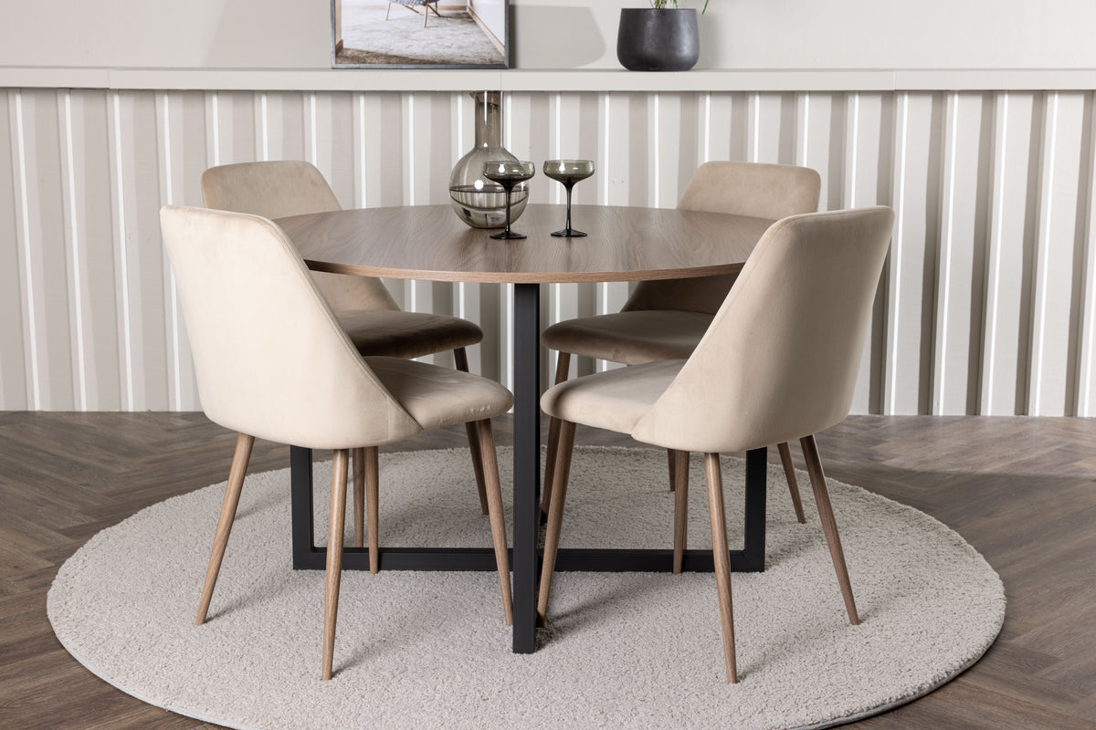 Venture Design Durango & Night Runda Matbord ⌀120 Valnöt + Matstolar 2-pack Beige