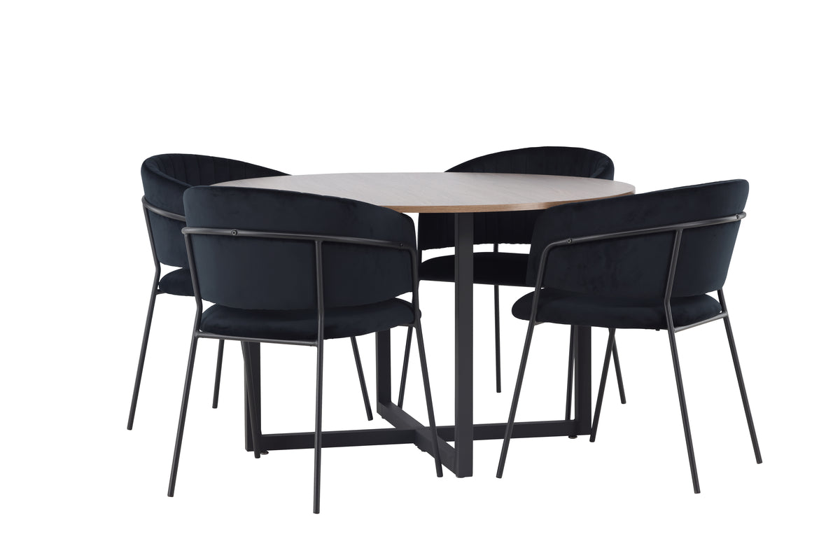 Venture Design Durango & Selma Runda Matbord ⌀120 Valnöt + Matstolar 2-pack Svart