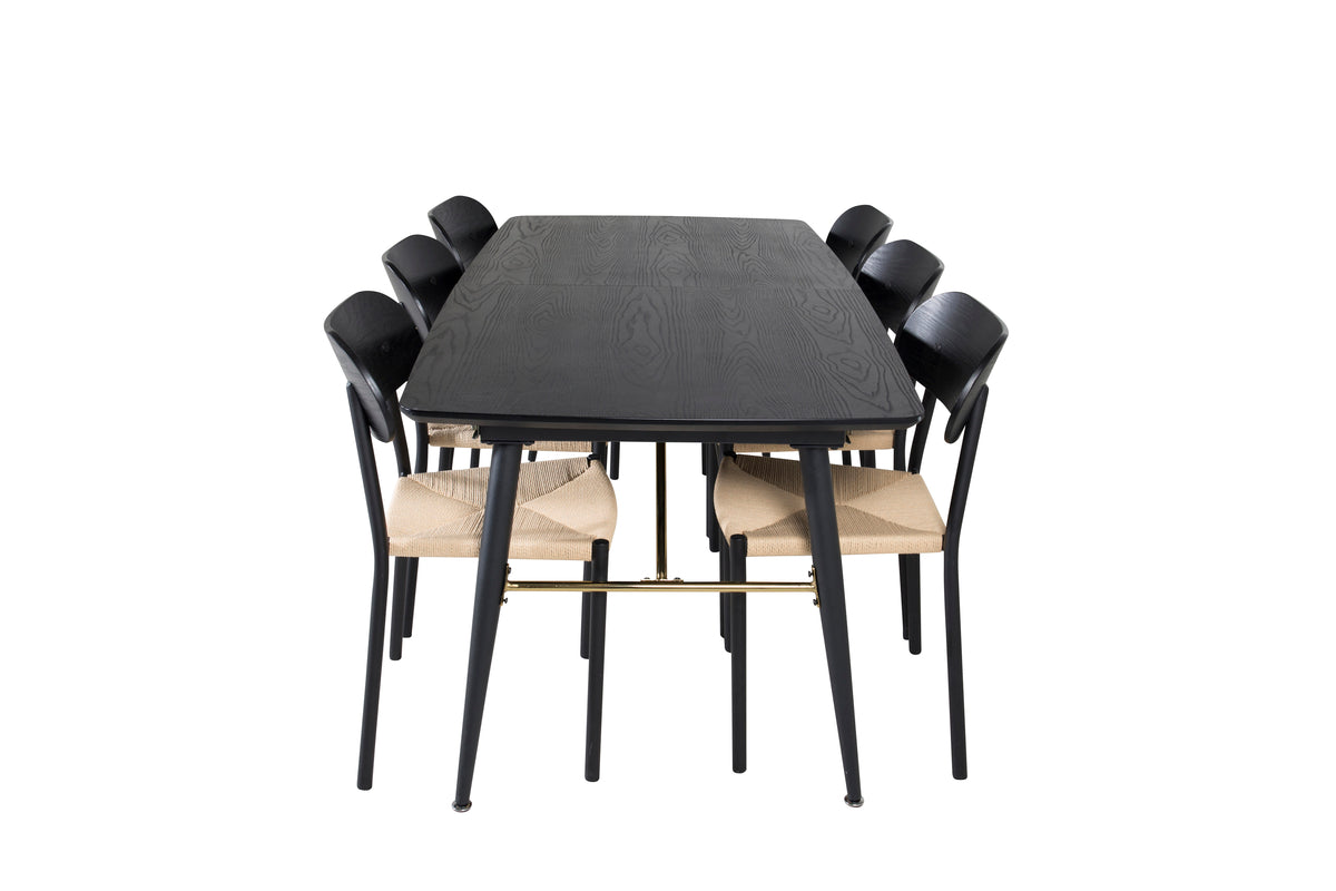 Venture Design Gold & Polly Rektangulära Matbord 180 x 85 Svart + Matstolar 2-pack Svart