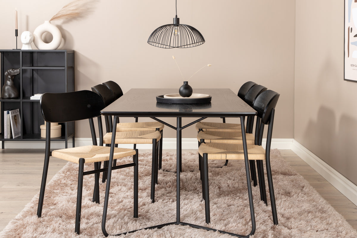Venture Design Petra & Polly Rektangulära Matbord 190 x 90 Svart + Matstolar 2-pack Svart