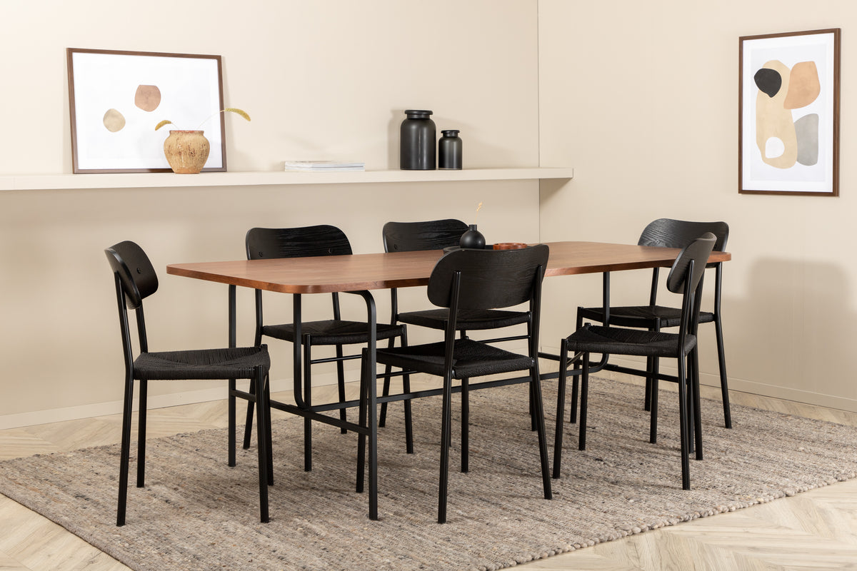 Venture Design Uno & Polly Rektangulära Matbord 200 x 90 Natur + Matstolar 2-pack Svart