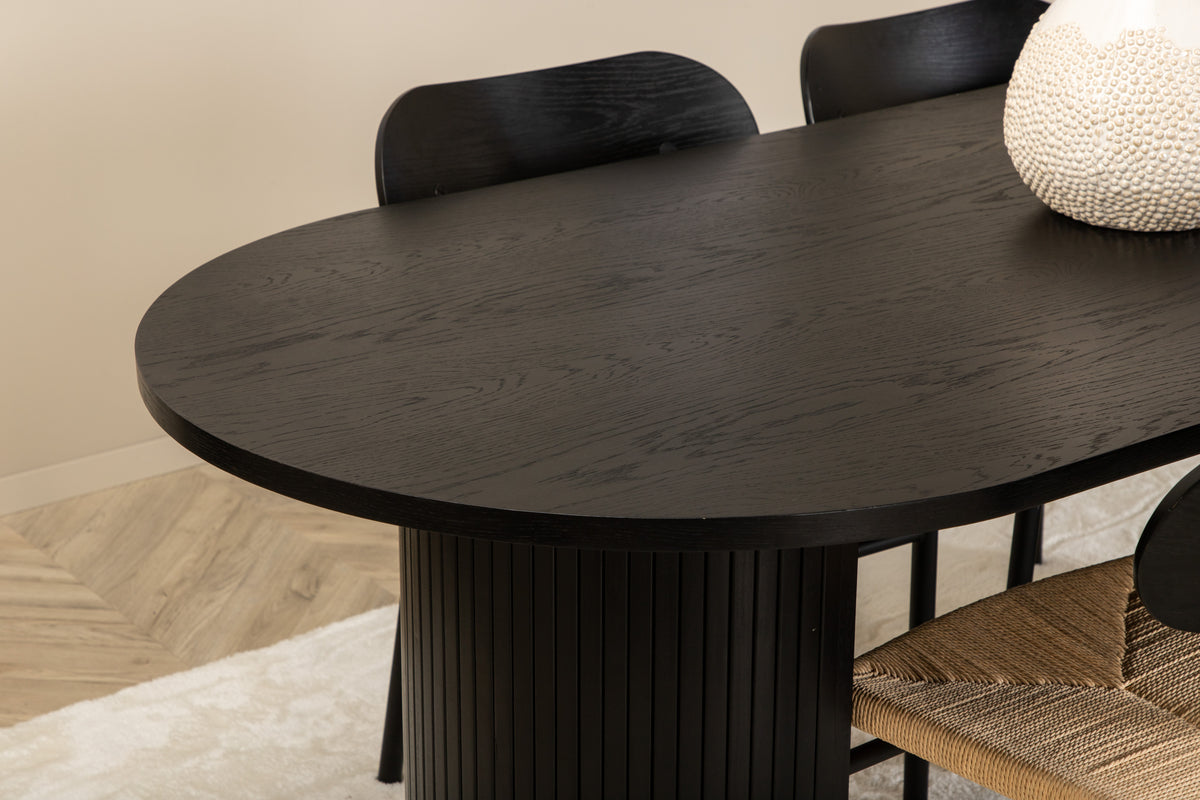 Venture Design Bianca & Polly Ovala Matbord 200 x 90 Svart + Matstolar 2-pack Svart