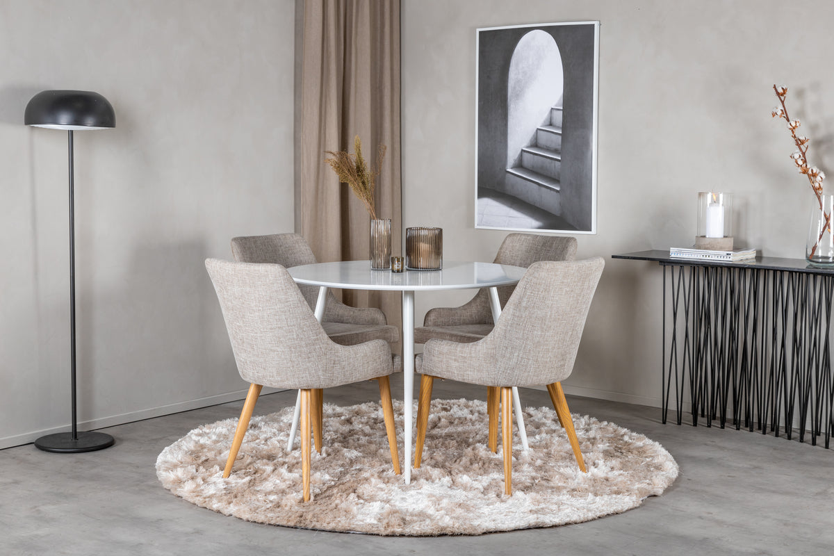 Venture Design Plaza Runda Matbord ⌀100 Vit + Matstolar 2-pack Grå