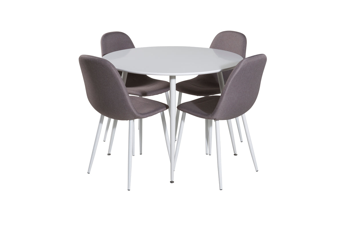 Venture Design Plaza & Polar Runda Matbord ⌀100 Vit + Matstolar Grå