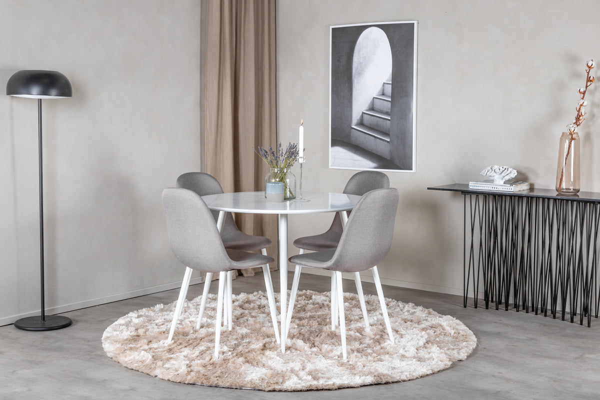 Venture Design Plaza & Polar Runda Matbord ⌀100 Vit + Matstolar Grå