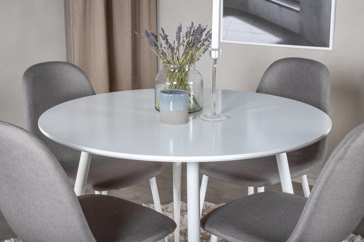 Venture Design Plaza & Polar Runda Matbord ⌀100 Vit + Matstolar Grå
