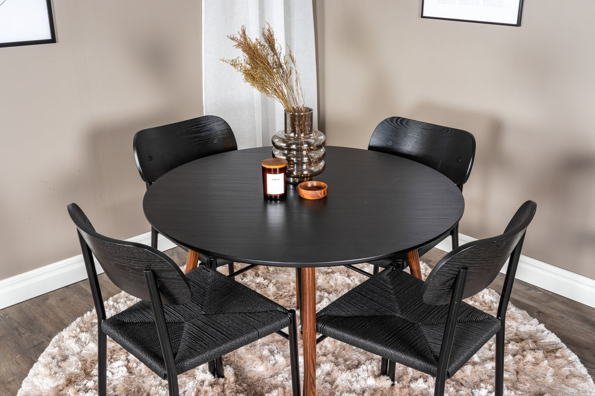 Venture Design Plaza & Polly Runda Matbord ⌀100 Svart + Matstolar 2-pack Svart
