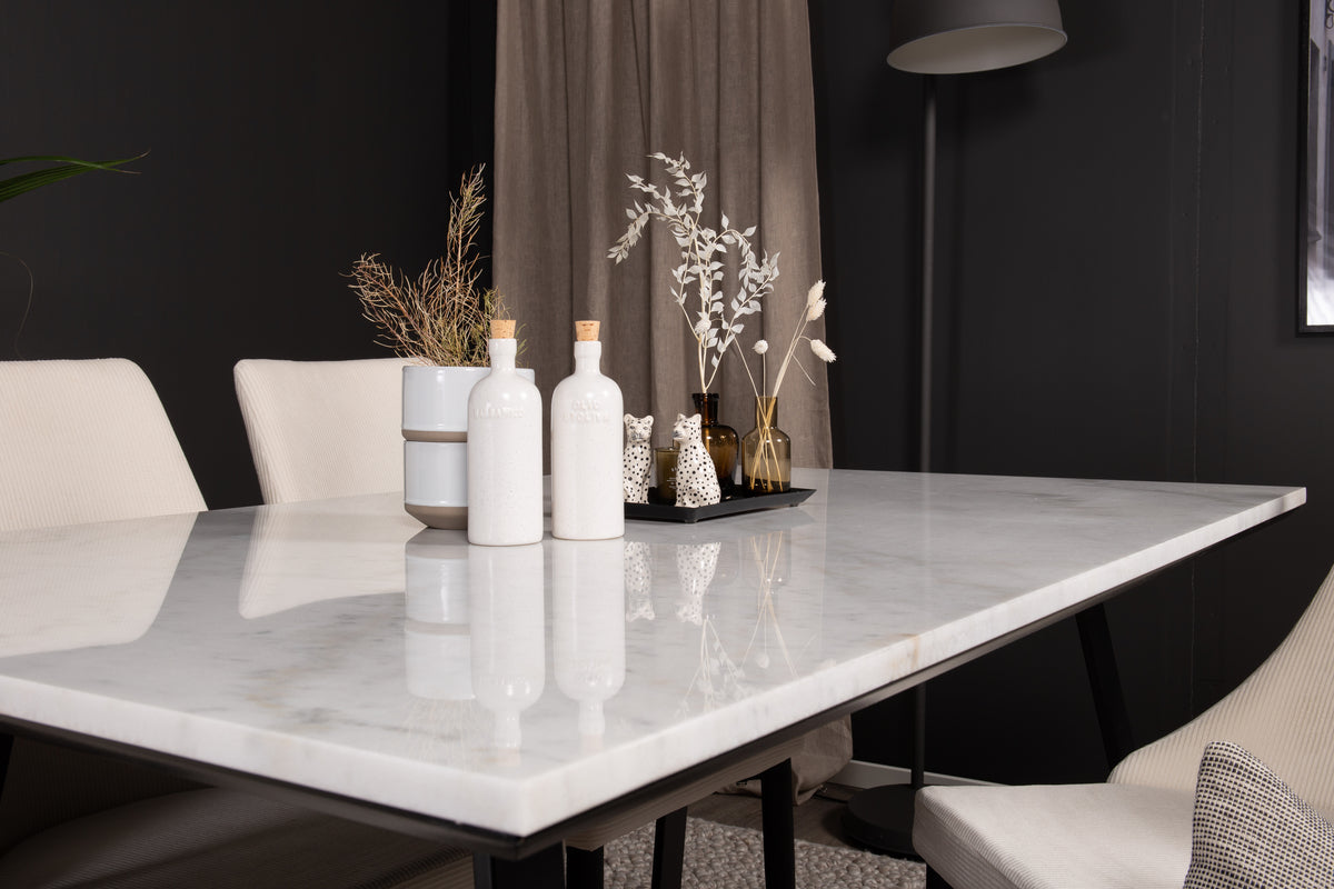 Venture Design Estelle & Leone Rektangulära Matbord 140 x 90 Svart + Matstolar Beige