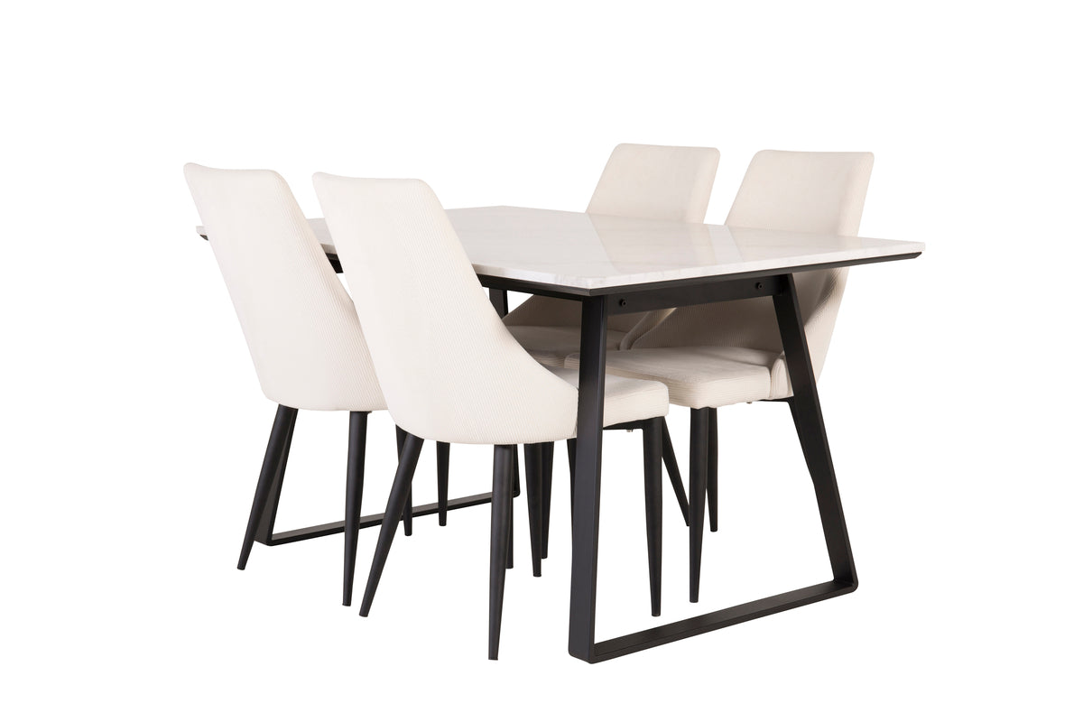 Venture Design Estelle & Leone Rektangulära Matbord 140 x 90 Svart + Matstolar Beige