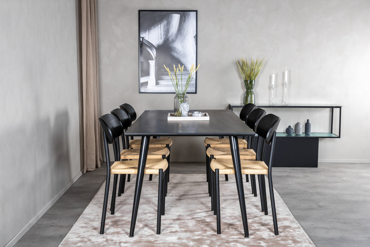 Venture Design Dipp & Polly Rektangulära Matbord 180 x 90 Svart + Matstolar 2-pack Svart