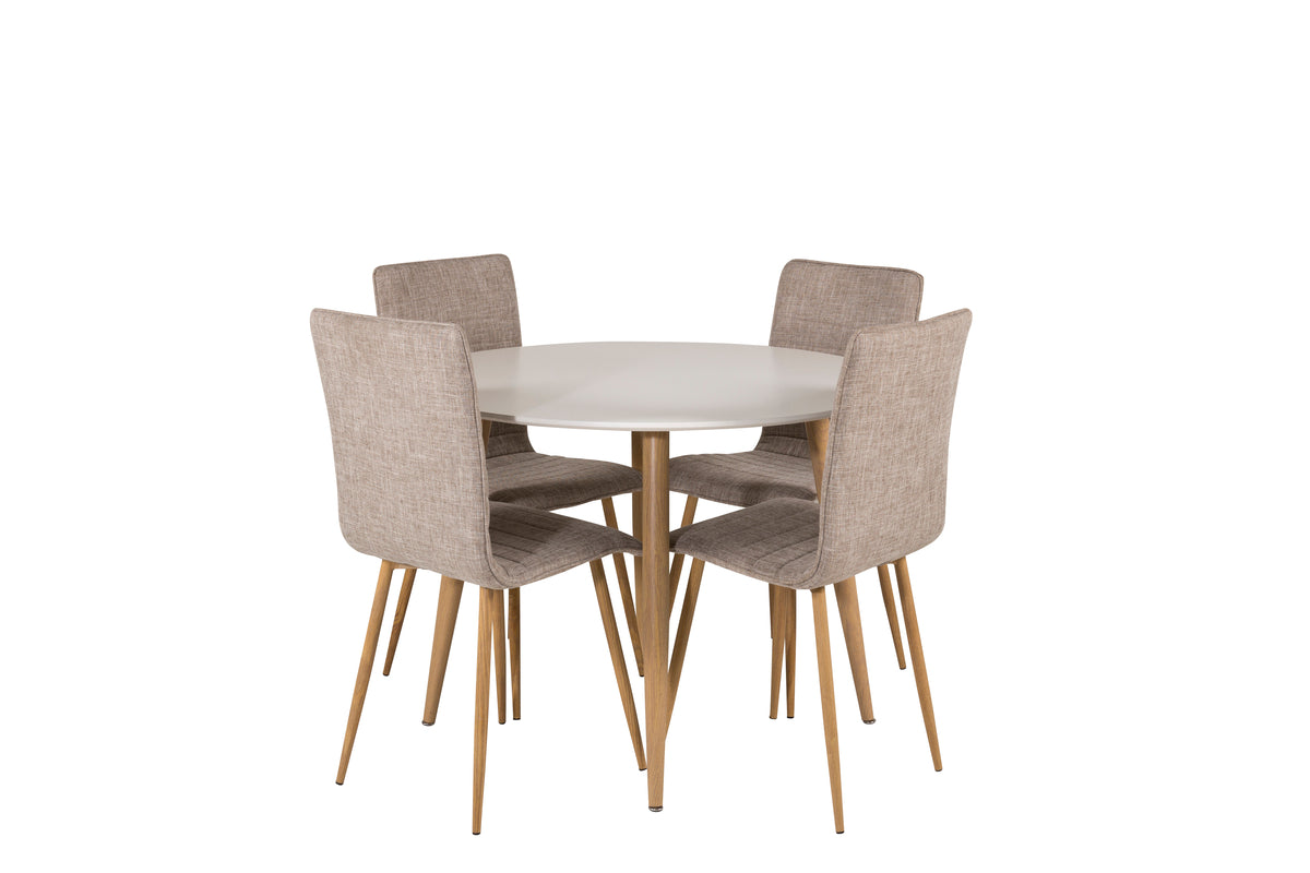 Venture Design Windu & Plaza Matstolar 2-pack Ljusgrå + Runda Matbord ⌀100 Vit