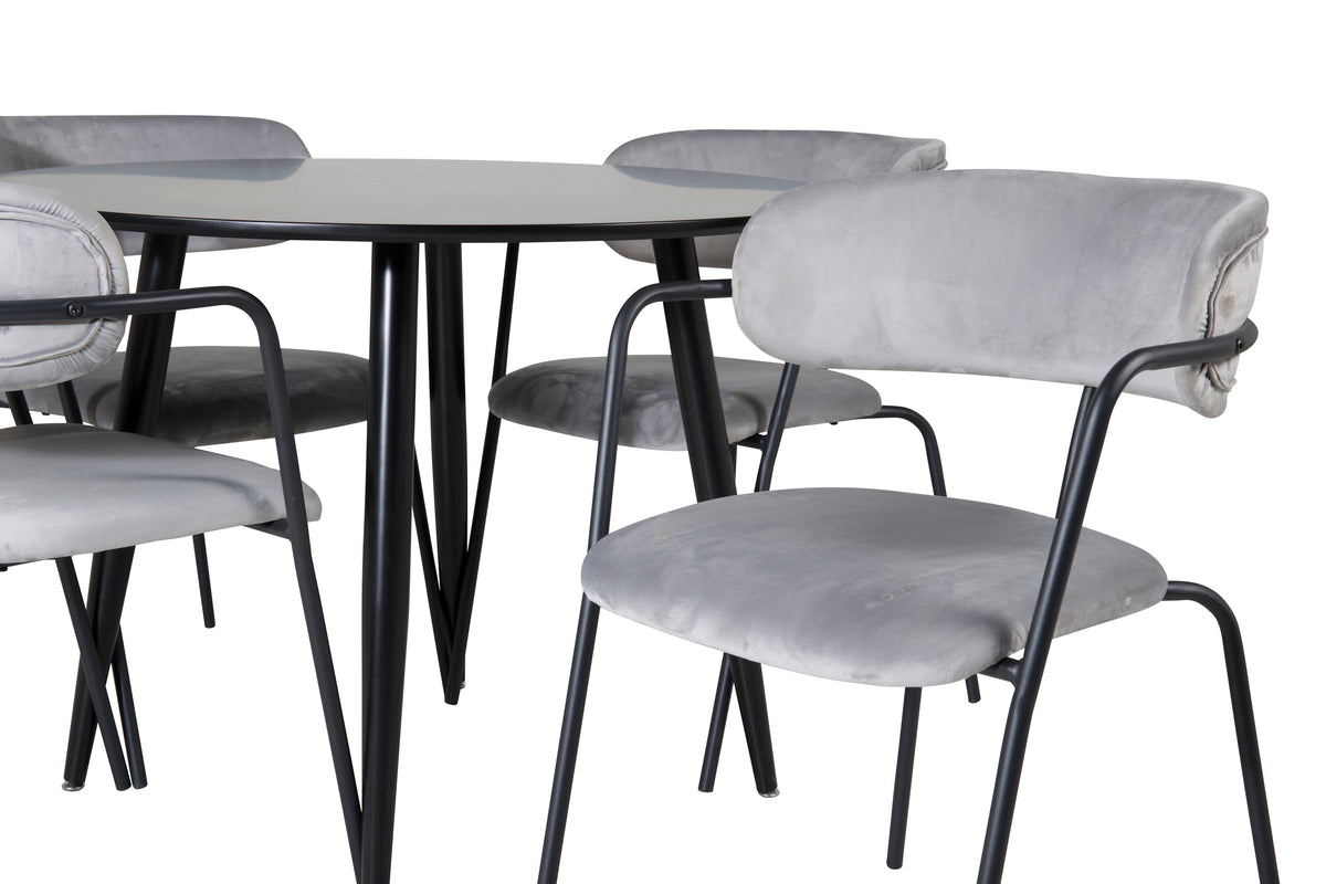 Venture Design Arrow & Plaza Matstolar 2-pack Grå + Runda Matbord ⌀100 Svart