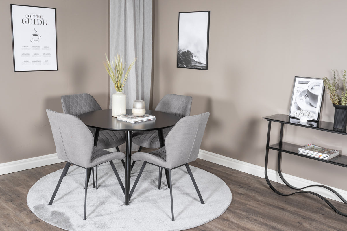 Venture Design Gemma & Plaza Matstolar 2-pack Grå + Runda Matbord ⌀100 Svart