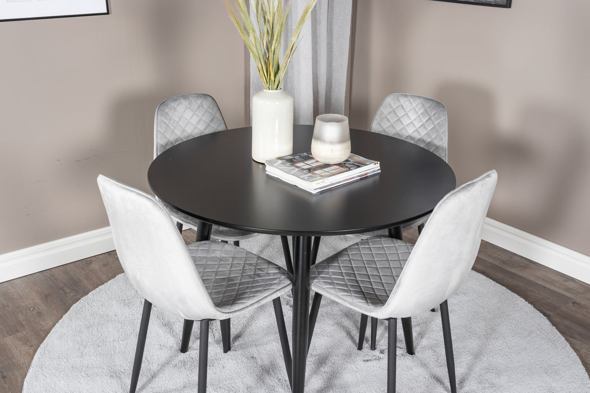 Venture Design Polar & Plaza Matstolar 2-pack Grå + Runda Matbord ⌀100 Svart
