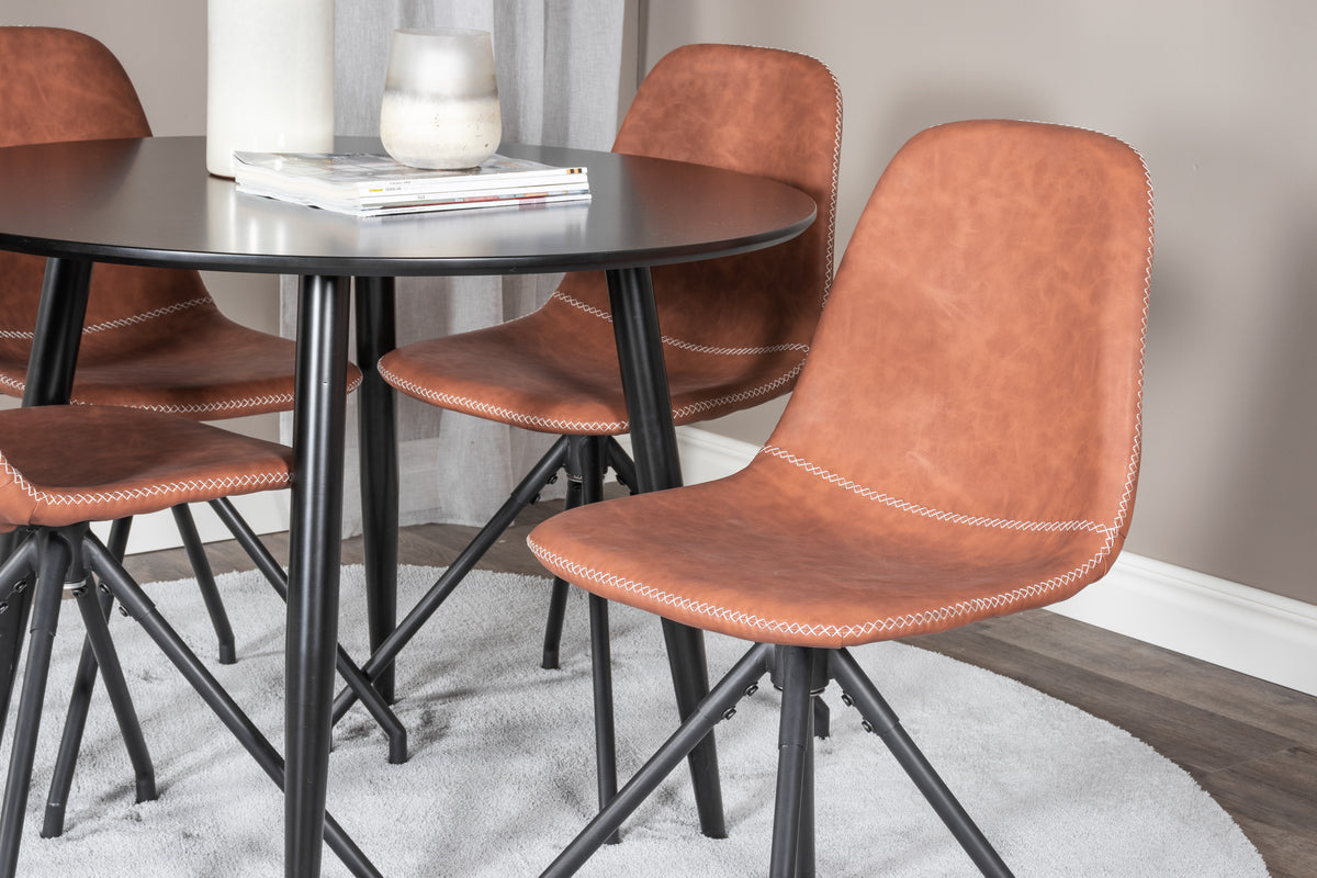 Venture Design Polar & Plaza Matstolar 2-pack Brun + Runda Matbord ⌀100 Svart