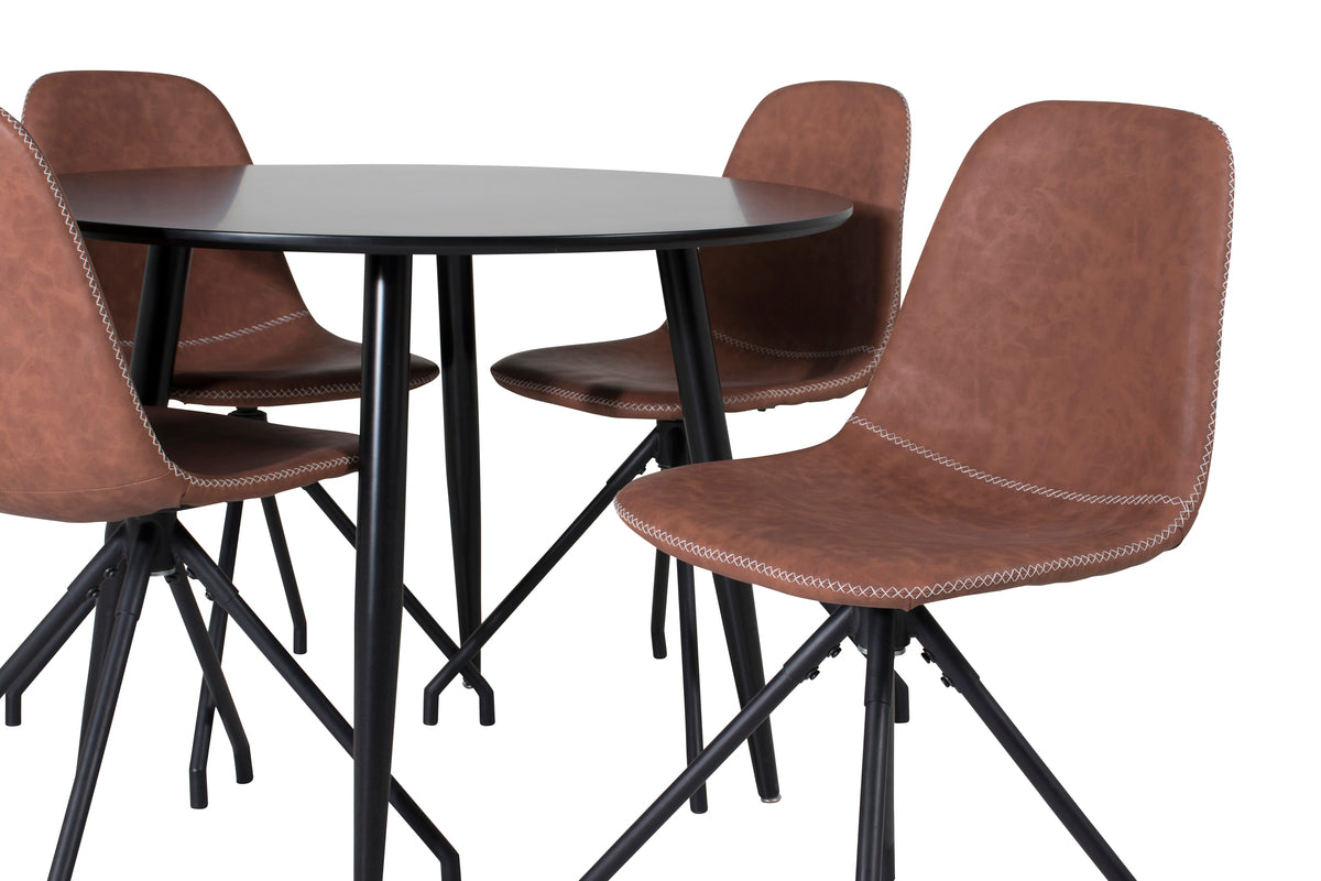 Venture Design Polar & Plaza Matstolar 2-pack Brun + Runda Matbord ⌀100 Svart