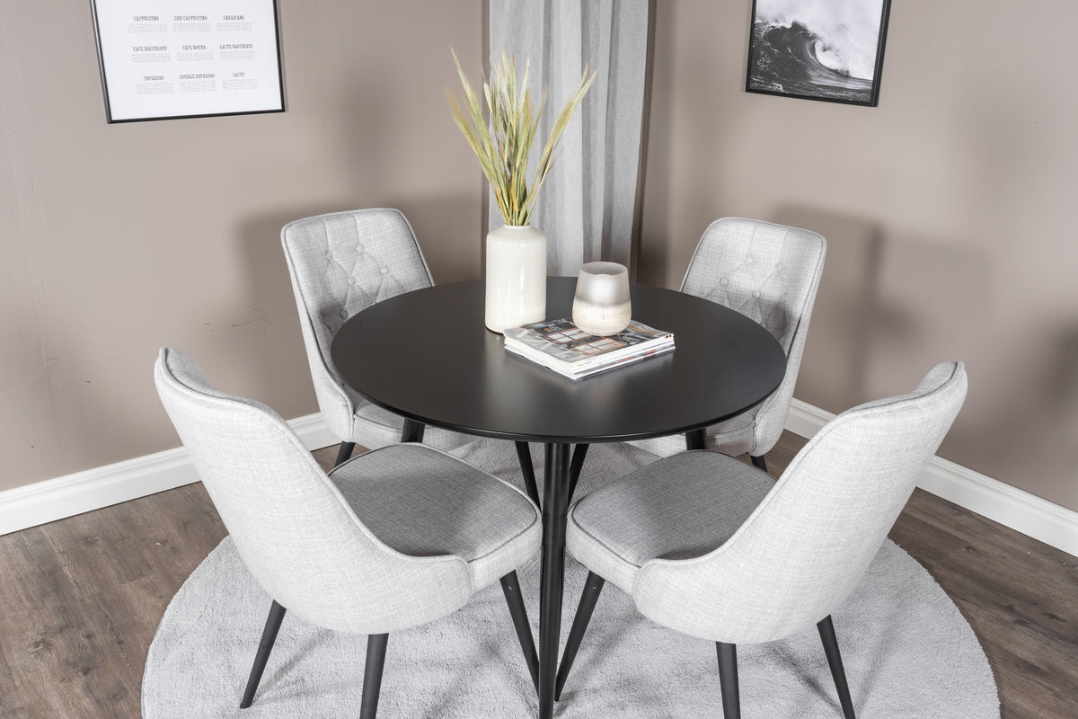 Venture Design Velvet Deluxe & Plaza Matstolar 2-pack Grå + Runda Matbord ⌀100 Svart