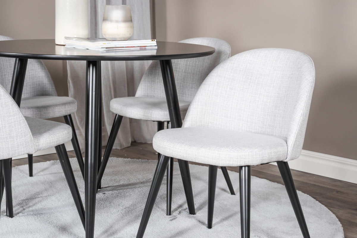 Venture Design Velvet & Plaza Matstolar 2-pack Grå + Runda Matbord ⌀100 Svart