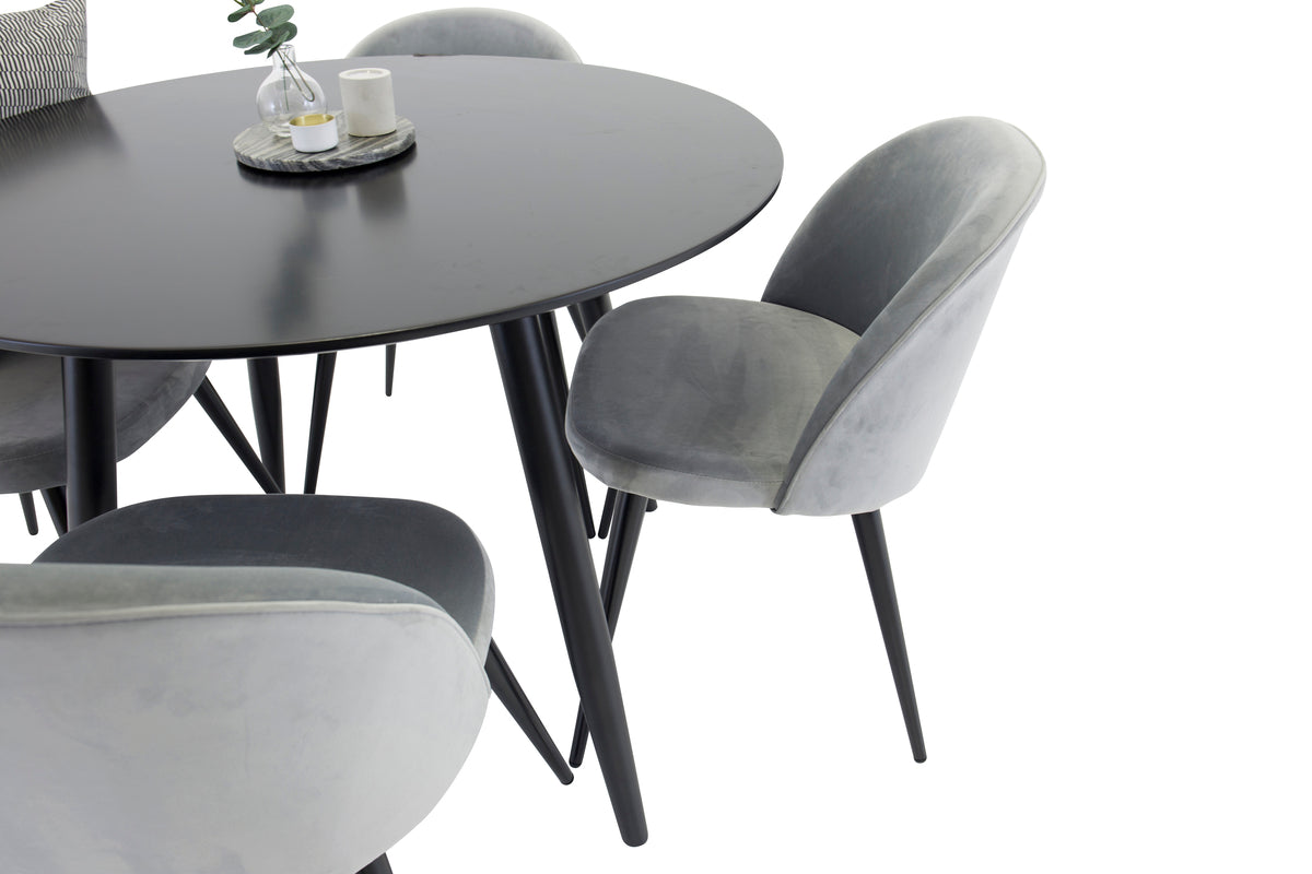 Venture Design Velvet & Plaza Matstolar 2-pack Grå + Runda Matbord ⌀100 Svart