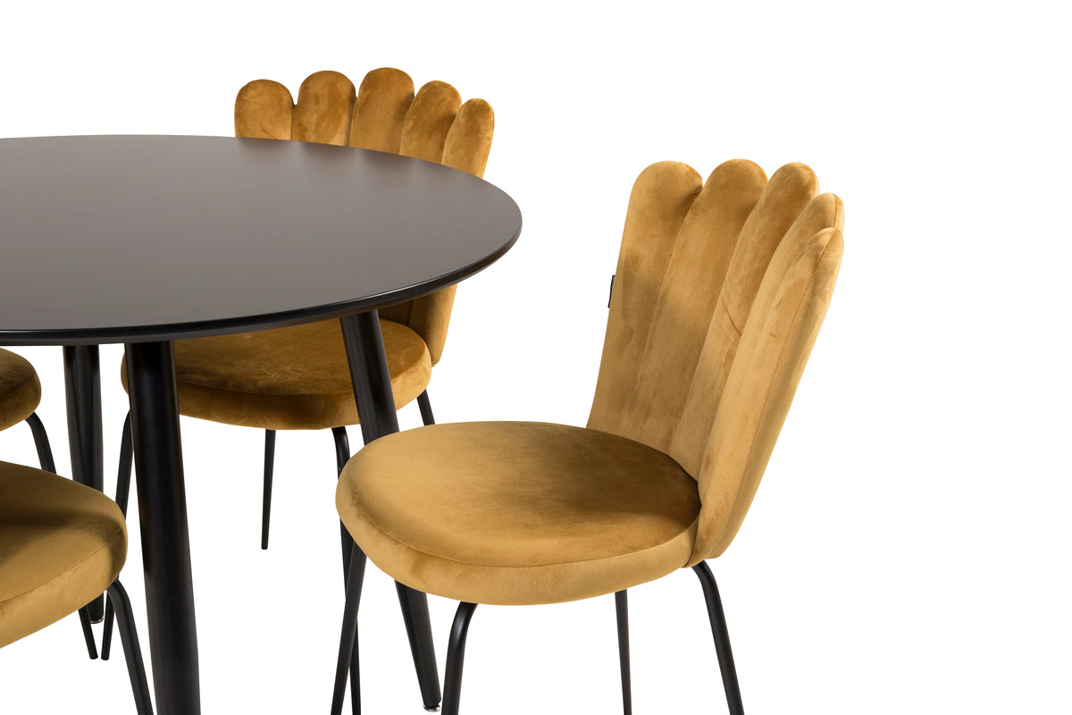 Venture Design Limhamn & Plaza Matstolar 2-pack Gul + Runda Matbord ⌀100 Svart
