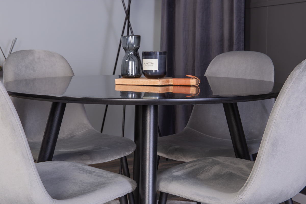 Venture Design Polar & Plaza Matstolar 2-pack Grå + Runda Matbord ⌀100 Svart