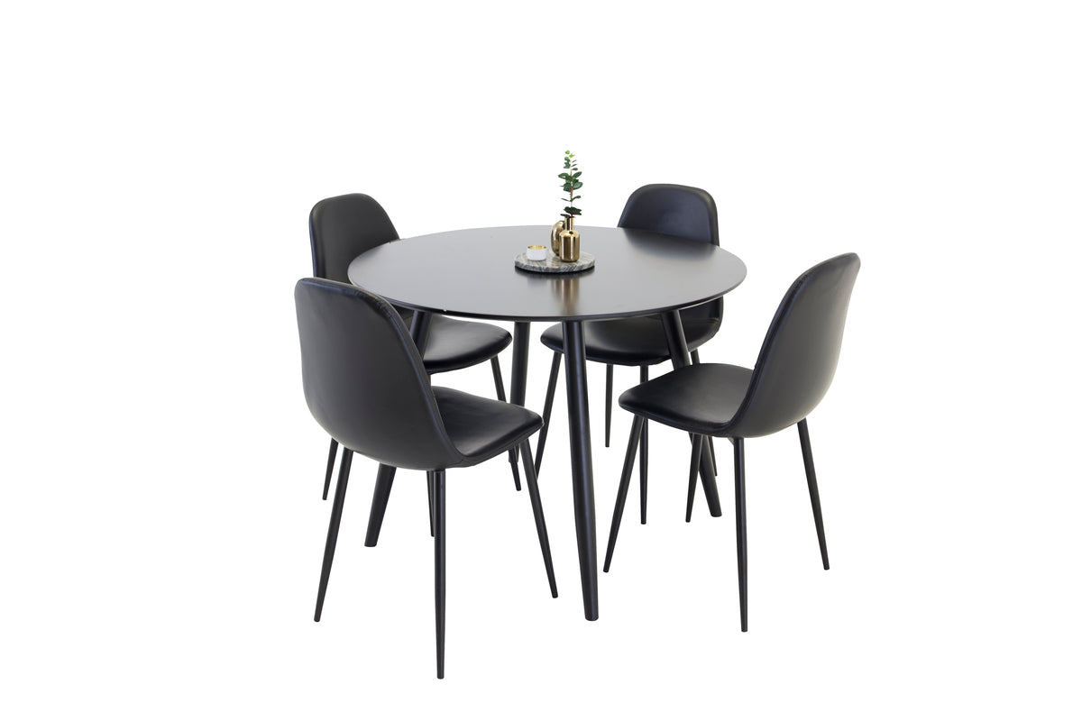 Venture Design Polar & Plaza Matstolar 2-pack Svart + Runda Matbord ⌀100 Svart