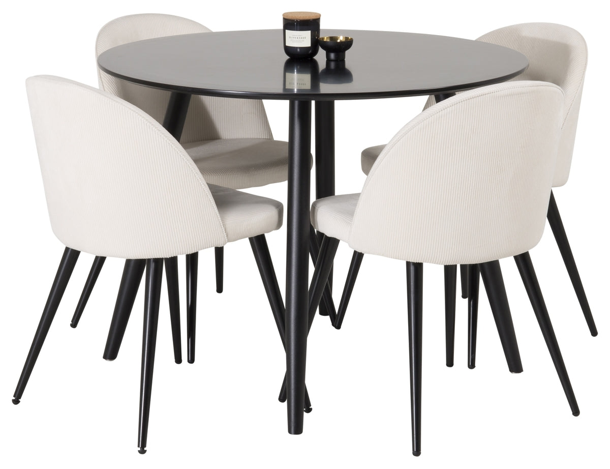 Venture Design Velvet & Plaza Matstolar 2-pack Grädde + Runda Matbord ⌀100 Svart