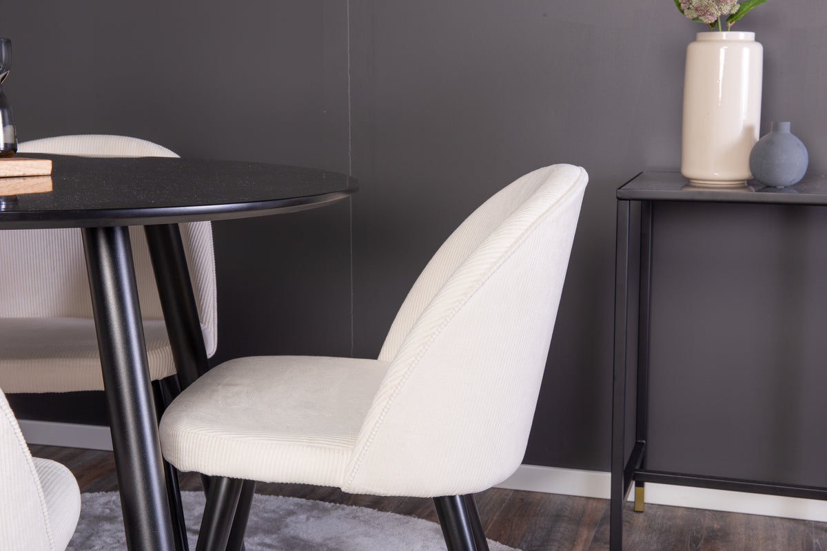Venture Design Velvet & Plaza Matstolar 2-pack Grädde + Runda Matbord ⌀100 Svart