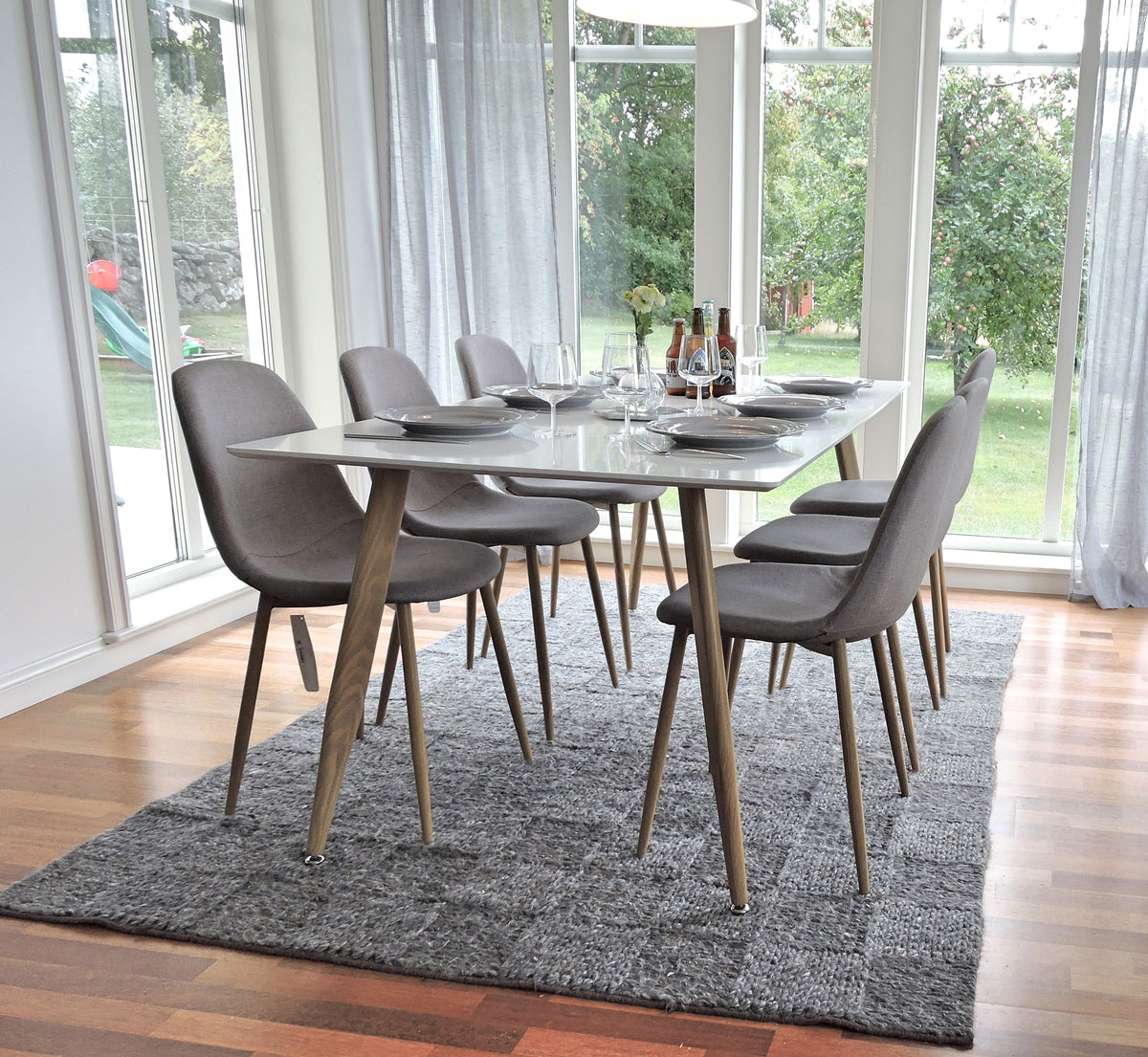Venture Design Polar Matstolar 2-pack Grå + Rektangulära Matbord 180 x 90 Vit