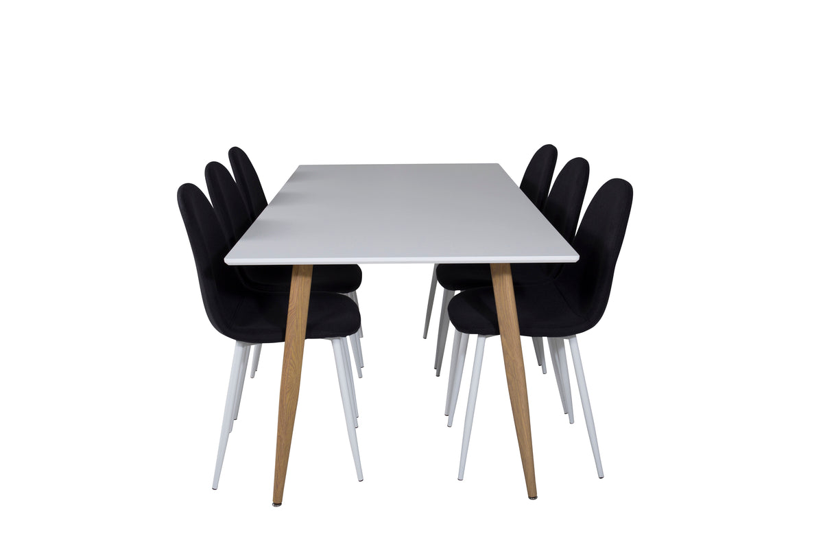 Venture Design Polar Matstolar 2-pack Svart + Rektangulära Matbord 180 x 90 Vit