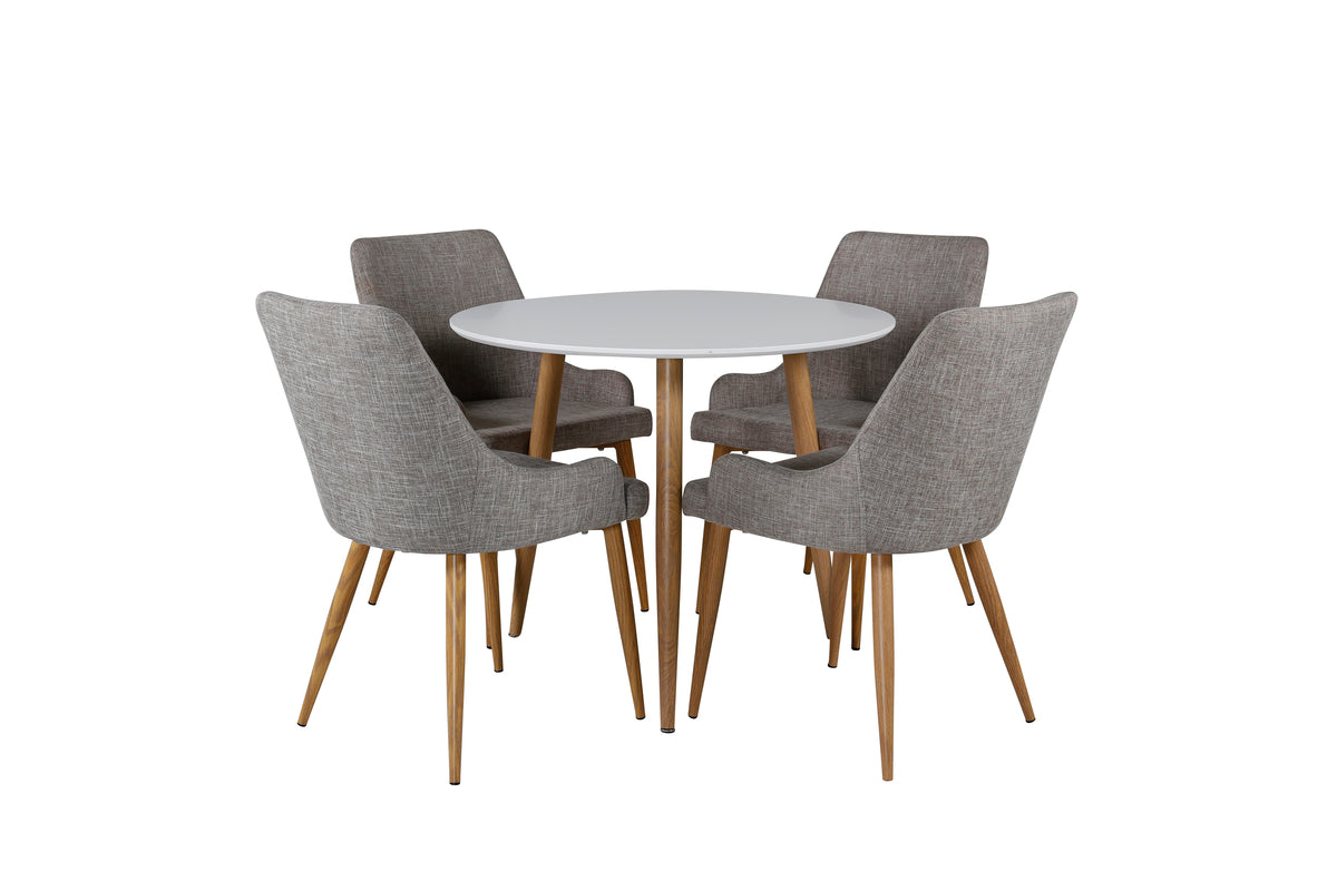 Venture Design Plaza & Polar Matstolar 2-pack Grå + Runda Matbord ⌀90 Vit