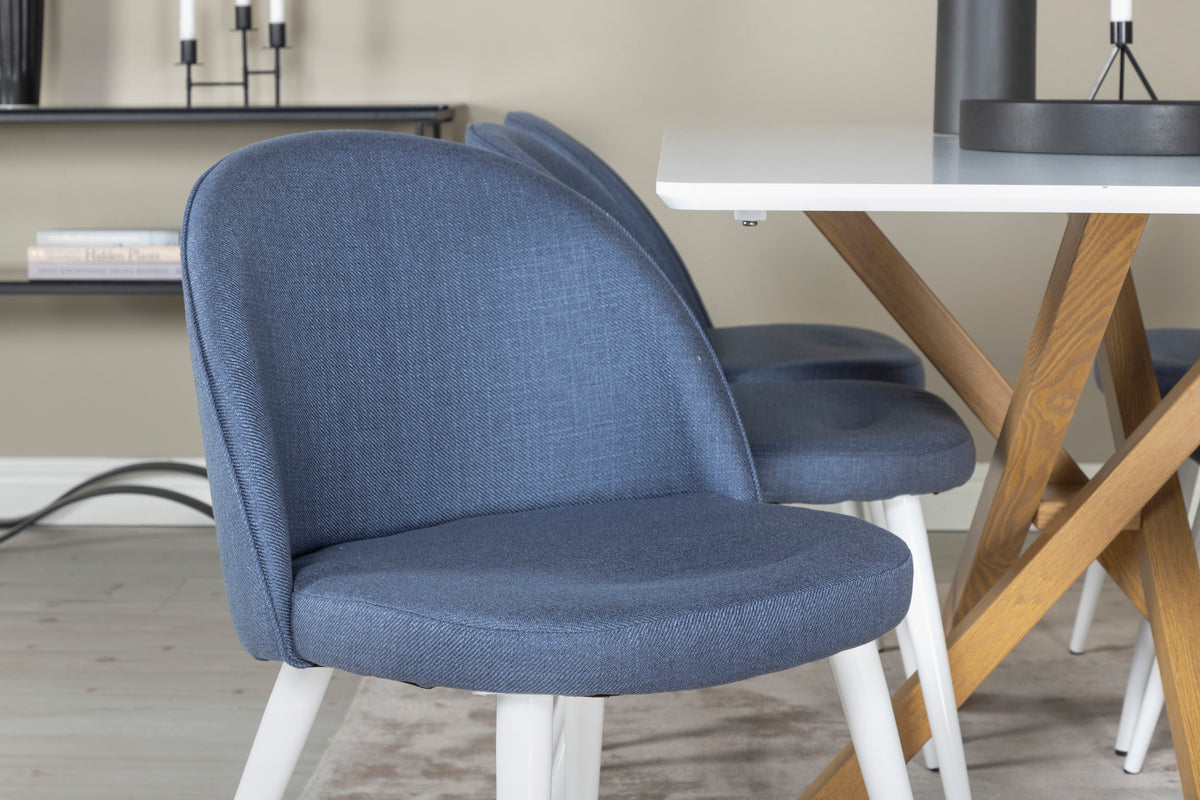 Venture Design Velvet & Piazza Matstolar 2-pack Blå + Rektangulära Matbord 180 x 90 Vit
