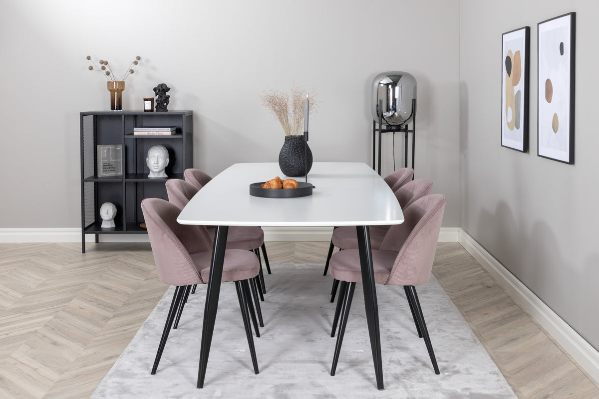 Venture Design Velvet & Polar Matstolar 2-pack Gammelrosa + Rektangulära Matbord 240 x 100 Vit