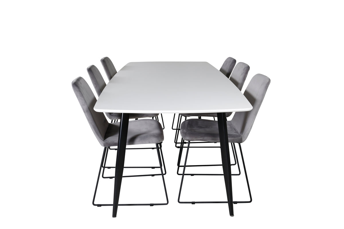 Venture Design Muce & Polar Matstolar 2-pack Grå + Rektangulära Matbord 240 x 100 Vit