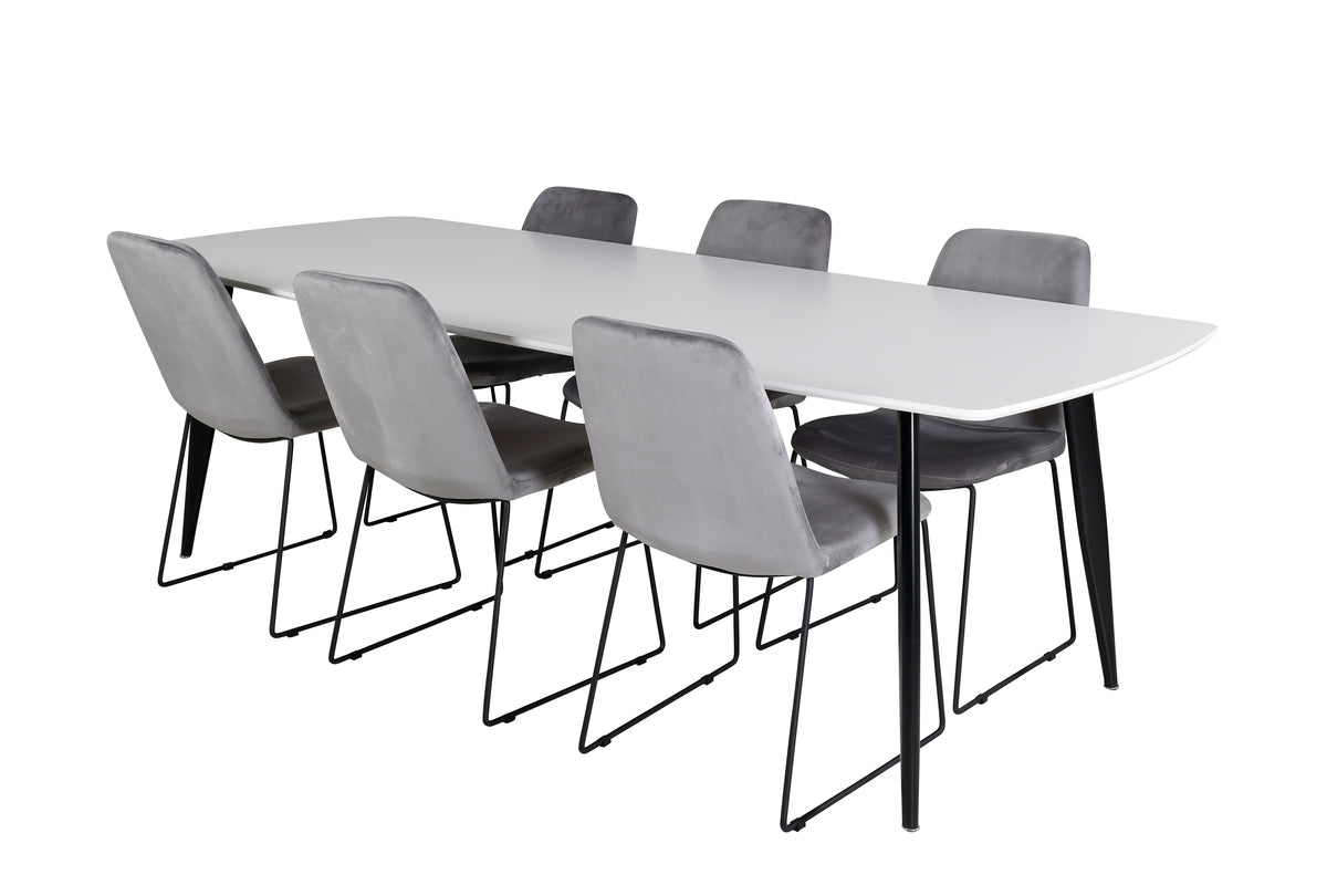 Venture Design Muce & Polar Matstolar 2-pack Grå + Rektangulära Matbord 240 x 100 Vit