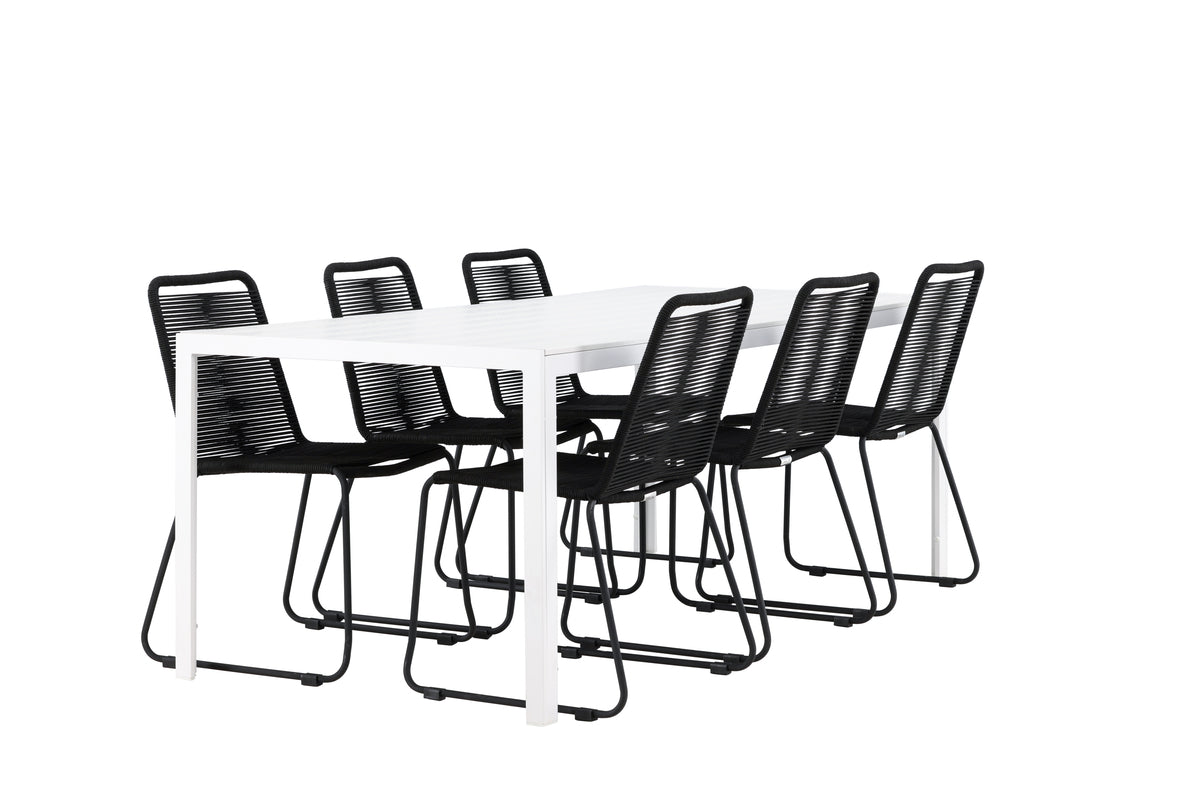 Venture Design Lindos & Break Matstolar 2-pack Svart + Rektangulära Matbord 205 x 90 Vit